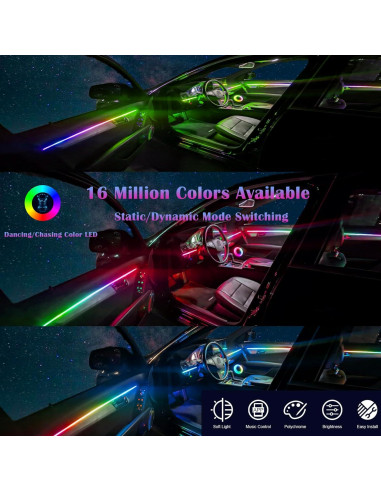 Luz LED de tira UWDESY RGB 18 en 1 para interiores de coche