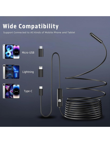 Cámara Endoscópica HD 1920P Medetayi con Luz LED Ajustable 5m Cámara Endoscópica HD 1920P Medetayi con Luz LED Ajustable 5m