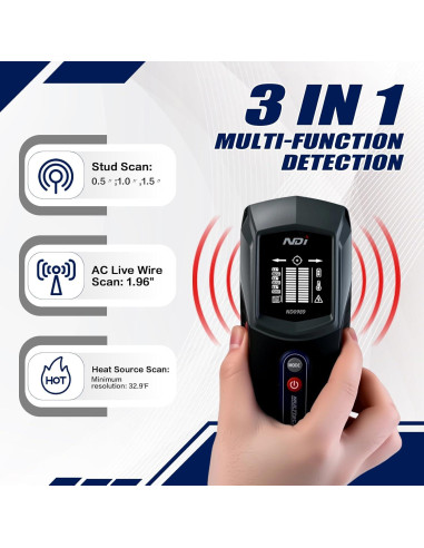 Detector de Pared Multifuncional NDI ND0989 - Detección de Estantes y Calor
