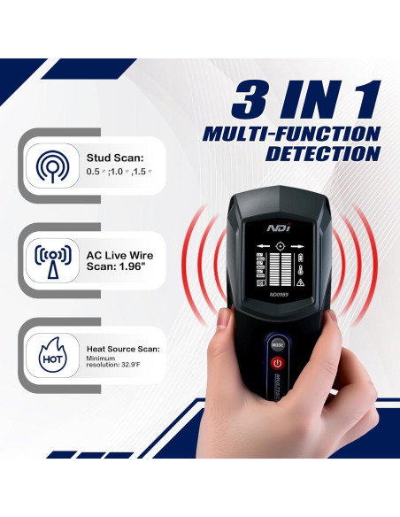 Detector de Pared Multifuncional NDI ND0989 - Detección de Estantes y Calor