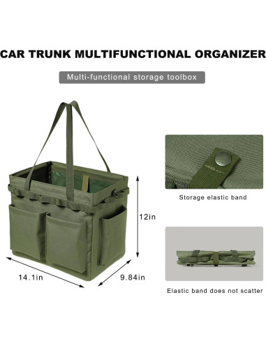 Organizador de Maletero de Coche NYTKL Verde Militar 36.1x24.9x30.5cm