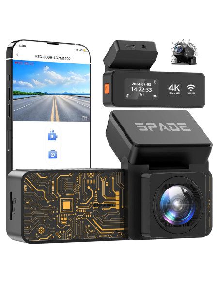 Cámara Dash SPADE 4K Delantera y 1080P Trasera con WiFi