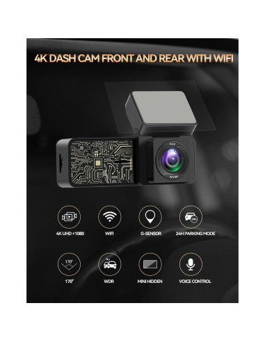 Cámara Dash SPADE 4K Delantera y 1080P Trasera con WiFi