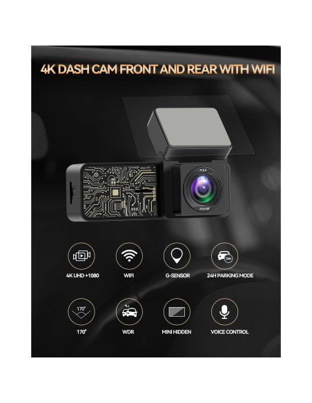 Cámara Dash SPADE 4K Delantera y 1080P Trasera con WiFi