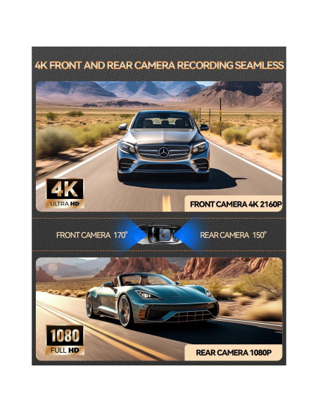 Cámara Dash SPADE 4K Delantera y 1080P Trasera con WiFi