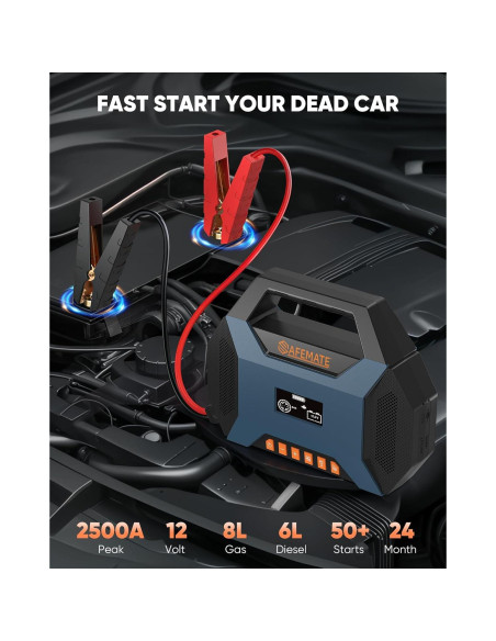 Arrancador de coche SAFEMATE PJS03-2500A con compresor 120PSI