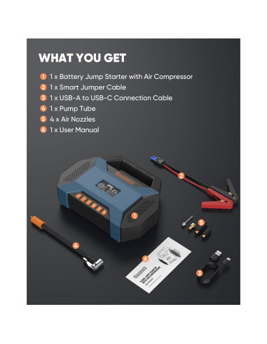 Arrancador de coche SAFEMATE PJS03-2500A con compresor 120PSI