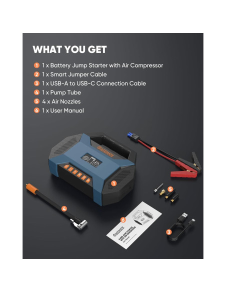 Arrancador de coche SAFEMATE PJS03-2500A con compresor 120PSI