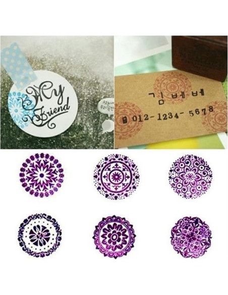 Sello de Goma Redondo Floral DECORA - 6 Piezas 3x2.5cm