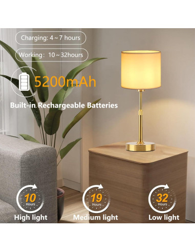 Lámpara de Mesa Inalámbrica TD002 Dorada Recargable USB