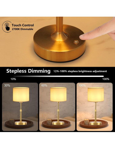 Lámpara de Mesa Inalámbrica TD002 Dorada Recargable USB