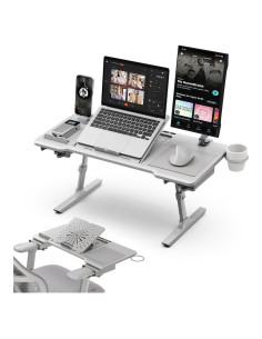 Mesa de cama para laptop Newtral, ajustable y plegable, gris