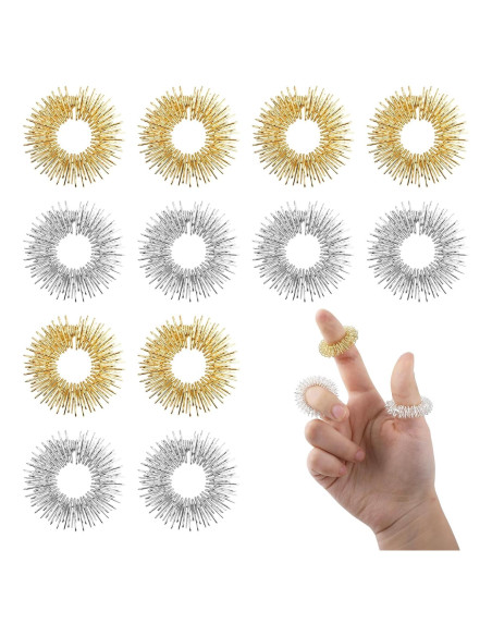 Anillos Sensoriales Antiestrés JIYIN - 12 Pcs Oro y Plata