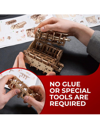 Kit de Modelo de Motor V8 UGEARS - Rompecabezas 3D de Madera 776 Piezas