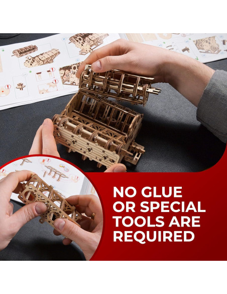 Kit de Modelo de Motor V8 UGEARS - Rompecabezas 3D de Madera 776 Piezas Kit de Modelo de Motor V8 UGEARS - Rompecabezas 3D de Madera 776 Piezas