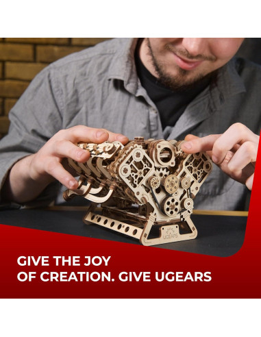 Kit de Modelo de Motor V8 UGEARS - Rompecabezas 3D de Madera 776 Piezas