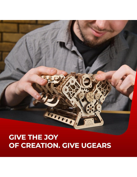 Kit de Modelo de Motor V8 UGEARS - Rompecabezas 3D de Madera 776 Piezas Kit de Modelo de Motor V8 UGEARS - Rompecabezas 3D de Madera 776 Piezas
