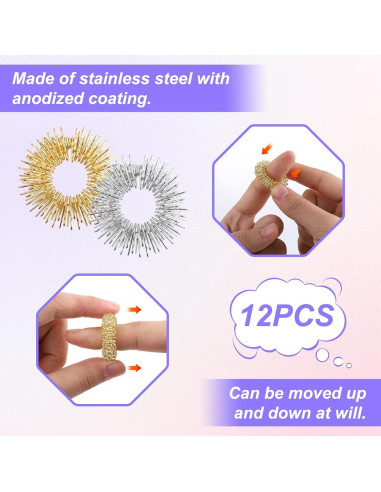 Anillos Sensoriales Antiestrés JIYIN - 12 Pcs Oro y Plata