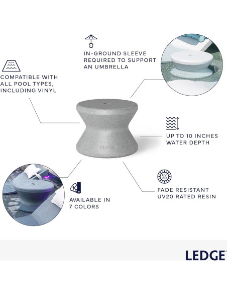 Mesa Lateral de Piscina Ledge Lounger con Agujero para Paraguas