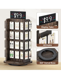 Soporte de Exhibición de Joyería Rotativo ORLESS Negro 40 Ganchos 2
