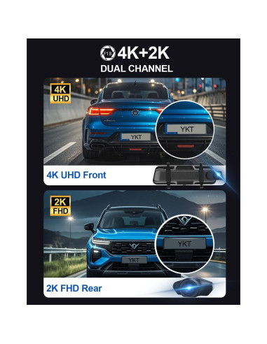 Cámara de Espejo YKT H9-2 4K con Pantalla Táctil 10" y GPS