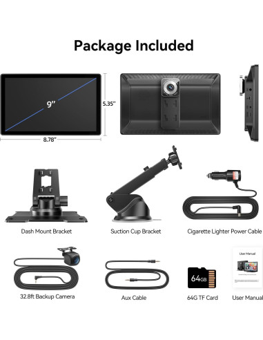Pantalla Inalámbrica Carplay 9" Carpeer con GPS y Cámara 4K