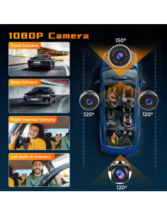 Cámara de Salpicadero Hikity 4 Canales 1080P WiFi 360 2