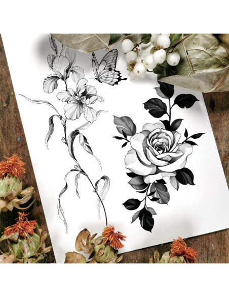 Tatuajes Temporales Grandes Roarhowl - 18 Diseños Flor y Mariposa Tatuajes Temporales Grandes Roarhowl - 18 Diseños Flor y Mariposa