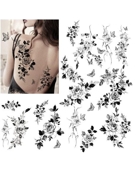 Tatuajes Temporales Grandes Roarhowl - 18 Diseños Flor y Mariposa Tatuajes Temporales Grandes Roarhowl - 18 Diseños Flor y Mariposa