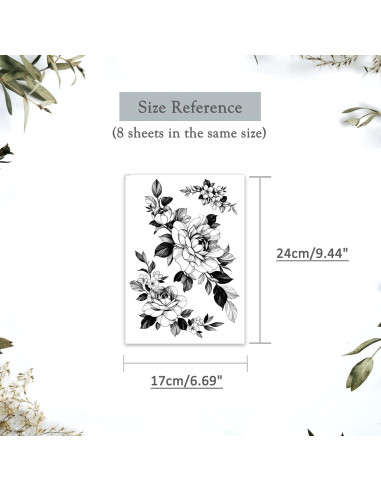 Tatuajes Temporales Grandes Roarhowl - 18 Diseños Flor y Mariposa