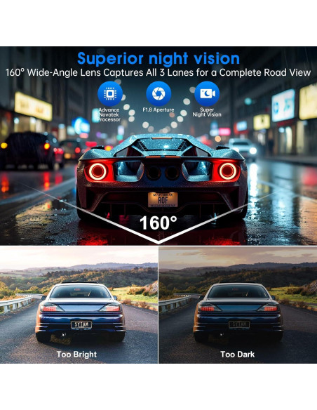 Cámara de tablero delantera y trasera Yonvim 2.5K QHD