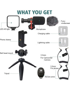 Kit de Vlogging Mcoplus para Smartphone con Micrófono y Luz LED 2
