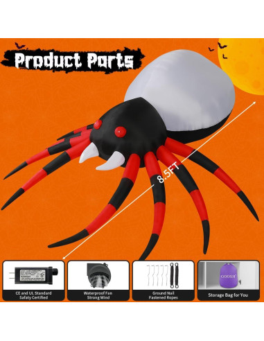 Araña Inflable de Halloween GOOSH 2.44M con Luz Blanca