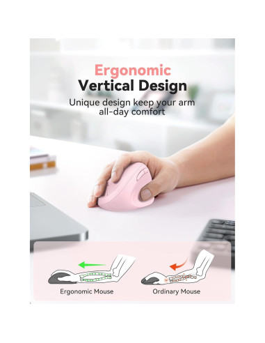 Ratón Ergonómico TECKNET Rosa 4800 DPI Inalámbrico Silencioso