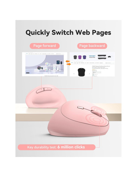 Ratón Ergonómico TECKNET Rosa 4800 DPI Inalámbrico Silencioso