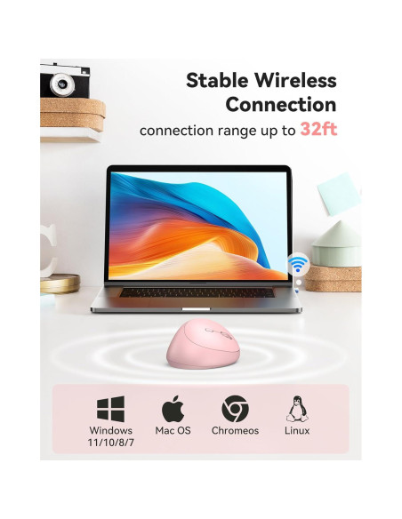 Ratón Ergonómico TECKNET Rosa 4800 DPI Inalámbrico Silencioso