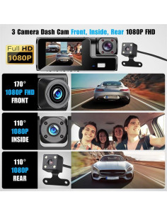 Cámara de tablero 1080P MeiqiLS 3 canales con visión nocturna 2