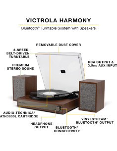 Tocadiscos Bluetooth Victrola Harmony 3 Velocidades Natural 2