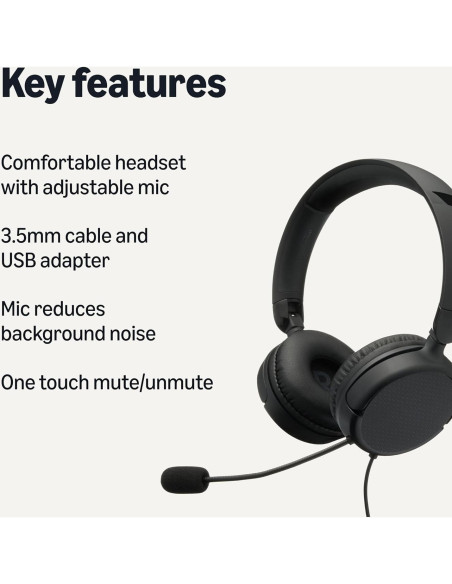Auriculares con cable Amazon Basics con micrófono y control USB