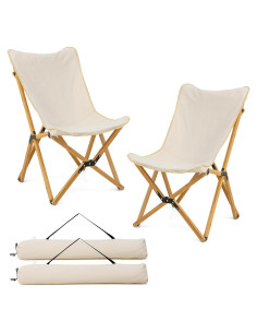 Sillas de Camping Tangkula 2 Piezas Plegables Beige Lona Bambú