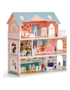 Casa de Muñecas de Madera ROBUD 3 Pisos con Muebles 60x24x65cm
