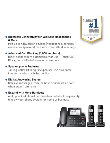 Teléfono Corded Panasonic KX-TGF892B con Bluetooth y 2 Manos Libres