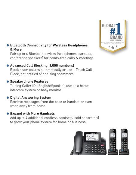 Teléfono Corded Panasonic KX-TGF892B con Bluetooth y 2 Manos Libres