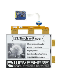 Pantalla E-Paper 13.3" Waveshare 1600x1200 USB/SPI para Raspberry Pi