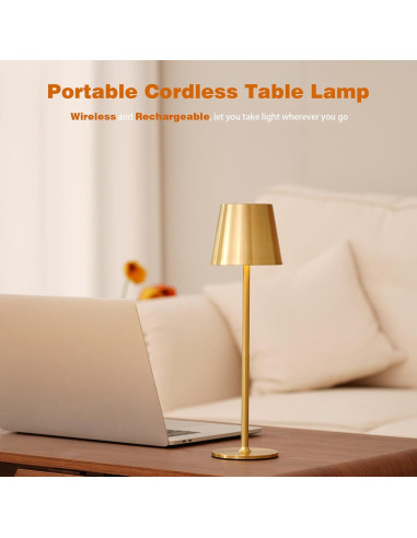 Lámpara de Mesa Recargable Dorada 5000mAh Regulable LED