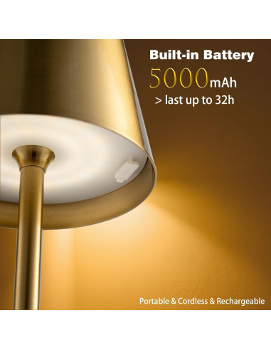 Lámpara de Mesa Recargable Dorada 5000mAh Regulable LED