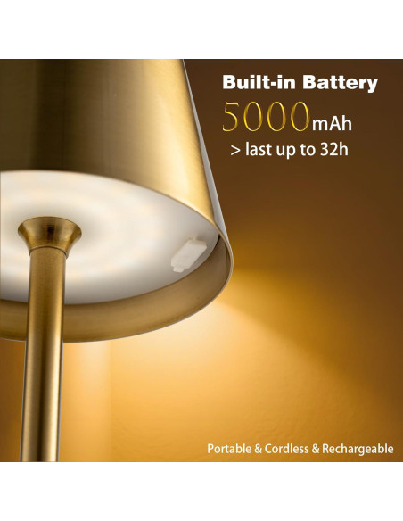Lámpara de Mesa Recargable Dorada 5000mAh Regulable LED