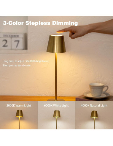 Lámpara de Mesa Recargable Dorada 5000mAh Regulable LED
