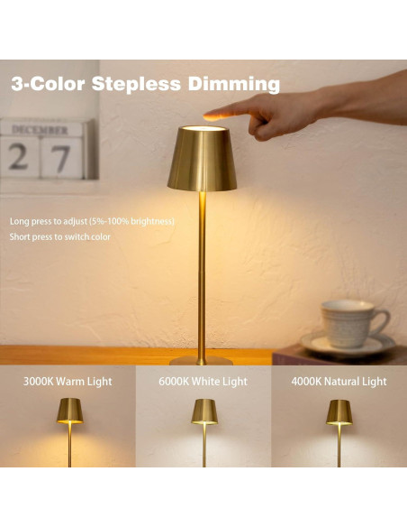 Lámpara de Mesa Recargable Dorada 5000mAh Regulable LED