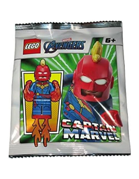 Minifigura Capitán Marvel LEGO con casco y capa roja Minifigura Capitán Marvel LEGO con casco y capa roja
